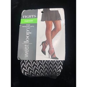 West Loop‎ Fashion Tights Black Openwork Linear Pattern Reinforced Panty